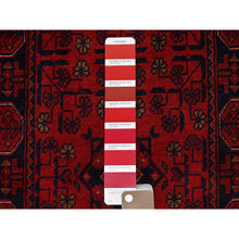 Load image into Gallery viewer, 1&#39;9&quot;x4&#39;9&quot; Crimson Red, Soft Wool, Afghan Khamyab With Geometric Pattern, Hand Knotted, Vegetable Dyes, Short &amp; Narrow Runner, Oriental Rug FWR4440