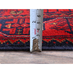 1'9"x4'9" Crimson Red, Soft Wool, Afghan Khamyab With Geometric Pattern, Hand Knotted, Vegetable Dyes, Short & Narrow Runner, Oriental Rug FWR4440