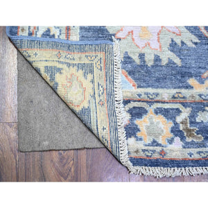 2'10"x11'10" Aegean Blue, Afghan Angora Oushak with Large Leaf Design, Pure Wool, Natural Dyes, Hand Knotted Runner Oriental Rug FWR444648