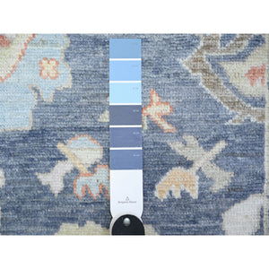 2'10"x11'10" Aegean Blue, Afghan Angora Oushak with Large Leaf Design, Pure Wool, Natural Dyes, Hand Knotted Runner Oriental Rug FWR444648
