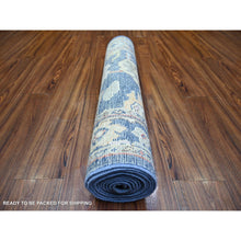 Load image into Gallery viewer, 2&#39;10&quot;x11&#39;10&quot; Aegean Blue, Afghan Angora Oushak with Large Leaf Design, Pure Wool, Natural Dyes, Hand Knotted Runner Oriental Rug FWR444648