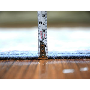 2'10"x11'10" Aegean Blue, Afghan Angora Oushak with Large Leaf Design, Pure Wool, Natural Dyes, Hand Knotted Runner Oriental Rug FWR444648