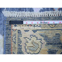 Load image into Gallery viewer, 2&#39;10&quot;x11&#39;10&quot; Aegean Blue, Afghan Angora Oushak with Large Leaf Design, Pure Wool, Natural Dyes, Hand Knotted Runner Oriental Rug FWR444648