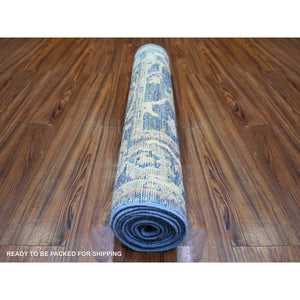 3'x9'7" Space Cadet, Extra Soft Wool Hand Knotted, Afghan Angora Oushak with Colorful Motifs Natural Dyes, Runner Oriental Rug FWR444738