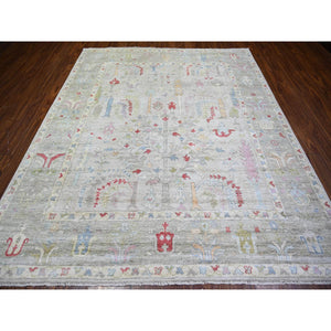 8'2"x9'8" Goose Gray, Afghan Angora Oushak With Cypress And Willow Tree Design Natural Dyes, Soft Wool Hand Knotted, Oriental Rug FWR444948