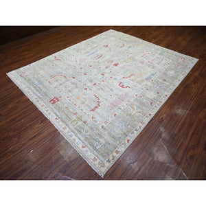 8'2"x9'8" Goose Gray, Afghan Angora Oushak With Cypress And Willow Tree Design Natural Dyes, Soft Wool Hand Knotted, Oriental Rug FWR444948