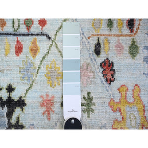 4'1"x10' Sky Blue, Natural Dyes Afghan Angora Oushak with Colorful Pattern, 100% Wool Hand Knotted, Runner Oriental Rug FWR444984