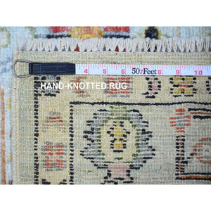 4'1"x10' Sky Blue, Natural Dyes Afghan Angora Oushak with Colorful Pattern, 100% Wool Hand Knotted, Runner Oriental Rug FWR444984