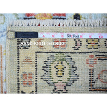 Load image into Gallery viewer, 4&#39;1&quot;x10&#39; Sky Blue, Natural Dyes Afghan Angora Oushak With Colorful Pattern, 100% Wool Hand Knotted, Runner Oriental Rug FWR444984