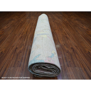 12'x17'2" Beige, Natural Dyes Afghan Angora Oushak with All Over Vines, Extra Soft Wool Hand Knotted, Oversized Oriental Rug FWR445002