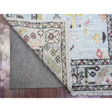 Load image into Gallery viewer, 2&#39;10&quot;x11&#39;6&quot; Sky Blue, Afghan Angora Oushak With Colorful Pattern Natural Dyes, Pure Wool Hand Knotted, Runner Oriental Rug FWR445014