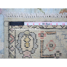 Load image into Gallery viewer, 2&#39;10&quot;x11&#39;6&quot; Sky Blue, Afghan Angora Oushak With Colorful Pattern Natural Dyes, Pure Wool Hand Knotted, Runner Oriental Rug FWR445014