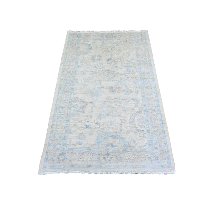 3'x5' Ivory, White Wash Peshawar with Soft Colors, Vegetable Dyes, Soft Wool, Hand Knotted, Runner Oriental Rug FWR445068