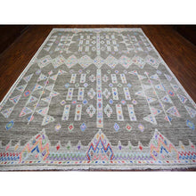 Load image into Gallery viewer, 9&#39;9&quot;x13&#39;6&quot; Ash Gray, Finer Peshawar With With Intricate Geometric Motifs Natural Dyes, 100% Wool Hand Knotted, Oriental Rug FWR445080