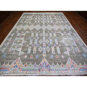 9'9"x13'6" Ash Gray, Finer Peshawar With With Intricate Geometric Motifs Natural Dyes, 100% Wool Hand Knotted, Oriental Rug FWR445080
