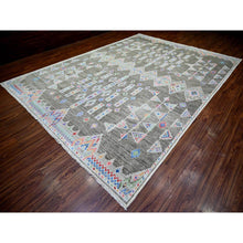 Load image into Gallery viewer, 9&#39;9&quot;x13&#39;6&quot; Ash Gray, Finer Peshawar With With Intricate Geometric Motifs Natural Dyes, 100% Wool Hand Knotted, Oriental Rug FWR445080