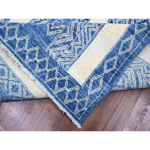 9'8"x13'5" Steel Blue, Pure Wool Hand Knotted, Natural Dyes Finer Peshawar With Intricate Geometric Motifs, Oriental Rug FWR445086