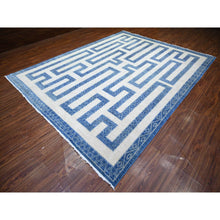 Load image into Gallery viewer, 9&#39;1&quot;x11&#39;8&quot; Denim Blue, Pure Wool Hand Knotted, Finer Peshawar With Intricate Geometric Motifs Maze Design Natural Dyes, Oriental Rug FWR445110