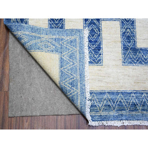 9'1"x11'8" Denim Blue, Pure Wool Hand Knotted, Finer Peshawar With Intricate Geometric Motifs Maze Design Natural Dyes, Oriental Rug FWR445110