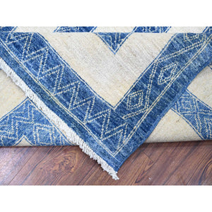 9'1"x11'8" Denim Blue, Pure Wool Hand Knotted, Finer Peshawar With Intricate Geometric Motifs Maze Design Natural Dyes, Oriental Rug FWR445110