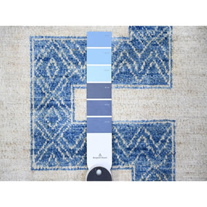 9'1"x11'8" Denim Blue, Pure Wool Hand Knotted, Finer Peshawar With Intricate Geometric Motifs Maze Design Natural Dyes, Oriental Rug FWR445110