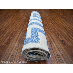 9'1"x11'8" Denim Blue, Pure Wool Hand Knotted, Finer Peshawar With Intricate Geometric Motifs Maze Design Natural Dyes, Oriental Rug FWR445110