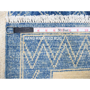 9'1"x11'8" Denim Blue, Pure Wool Hand Knotted, Finer Peshawar With Intricate Geometric Motifs Maze Design Natural Dyes, Oriental Rug FWR445110