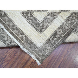 8'1"x9'9" Taupe Brown, Finer Peshawar With Intricate Geometric Motifs Maze Design Natural Dyes, 100% Wool Hand Knotted, Oriental Rug FWR445128