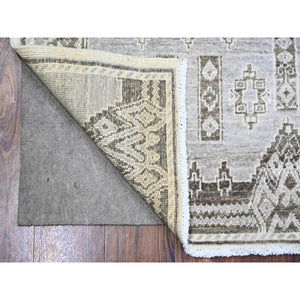 4'x5'8" Ash Gray, Pure Wool Hand Knotted, Fine Peshawar With Intricate Geometric Motifs Natural Dyes, Oriental Rug FWR445140