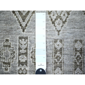 4'x5'8" Ash Gray, Pure Wool Hand Knotted, Fine Peshawar With Intricate Geometric Motifs Natural Dyes, Oriental Rug FWR445140