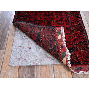 1'9"x5' Scarlet Red, Afghan Khamyab With Geometric Medallions Design, Soft And Velvety Wool, Hand Knotted, Natural Dyes, Short And Narrow Runner, Oriental Rug FWR4446