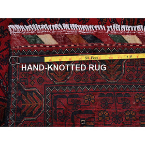 1'9"x5' Scarlet Red, Afghan Khamyab With Geometric Medallions Design, Soft And Velvety Wool, Hand Knotted, Natural Dyes, Short And Narrow Runner, Oriental Rug FWR4446