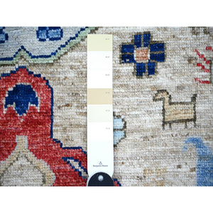 3'1"x7'9" Tan Color, Anatolian Village Inspired With Large Design Elements And Bird Figurines Pure Wool Hand Knotted Oriental Runner Rug FWR445326