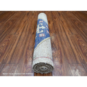3'1"x7'9" Tan Color, Anatolian Village Inspired With Large Design Elements And Bird Figurines Pure Wool Hand Knotted Oriental Runner Rug FWR445326