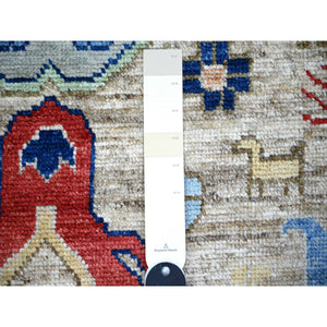 3'x10' Tan Color, Anatolian Village Inspired With Large Design Elements And Bird Figurines Pure Wool Hand Knotted Oriental Runner Rug FWR445344
