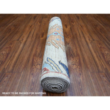Load image into Gallery viewer, 3&#39;x10&#39; Tan Color, Anatolian Village Inspired With Large Design Elements And Bird Figurines Pure Wool Hand Knotted Oriental Runner Rug FWR445344