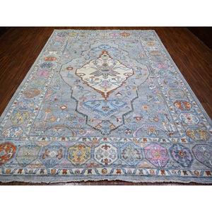 9'x11'6" Cloud Gray, Anatolian Village Inspired With Large Medallion Natural Dyes, Pure Wool Hand Knotted, Oriental Rug FWR445374