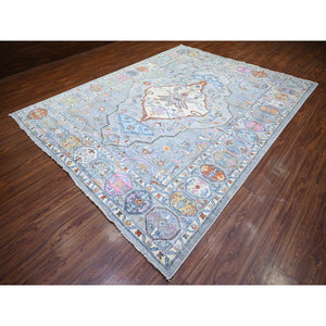 9'x11'6" Cloud Gray, Anatolian Village Inspired With Large Medallion Natural Dyes, Pure Wool Hand Knotted, Oriental Rug FWR445374