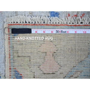 4'x6' Cloud Blue, Vegetable Dyes 100% Wool, Hand Knotted Anatolian Village Inspired Geometric Medallions with Animal Figurines, Oriental Rug FWR445410
