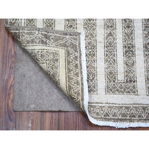 2'6"x5'8" Taupe Brown, Natural Dyes Fine Peshawar With Intricate Geometric Motifs Maze Design, Hand Knotted Extra Soft Wool, Runner Oriental Rug FWR445554