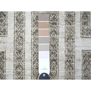 2'6"x5'8" Taupe Brown, Natural Dyes Fine Peshawar With Intricate Geometric Motifs Maze Design, Hand Knotted Extra Soft Wool, Runner Oriental Rug FWR445554