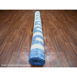6'x8'7" Denim Blue, Pure Wool Hand Knotted, Finer Peshawar With Intricate Geometric Motifs Maze Design Natural Dyes, Oriental Rug FWR445566