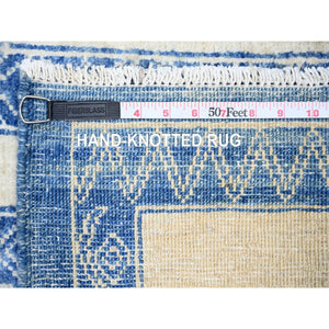 6'x8'7" Denim Blue, Pure Wool Hand Knotted, Finer Peshawar With Intricate Geometric Motifs Maze Design Natural Dyes, Oriental Rug FWR445566
