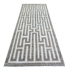 Load image into Gallery viewer, 3&#39;10&quot;x9&#39;7&quot; Taupe Brown, Hand Knotted Extra Soft Wool, Natural Dyes Fine Peshawar with Intricate Geometric Motifs Maze Design, Wide Runner Oriental Rug FWR445578