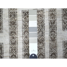 Load image into Gallery viewer, 3&#39;10&quot;x9&#39;7&quot; Taupe Brown, Hand Knotted Extra Soft Wool, Natural Dyes Fine Peshawar with Intricate Geometric Motifs Maze Design, Wide Runner Oriental Rug FWR445578