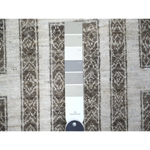 3'10"x9'7" Taupe Brown, Hand Knotted Extra Soft Wool, Natural Dyes Fine Peshawar with Intricate Geometric Motifs Maze Design, Wide Runner Oriental Rug FWR445578
