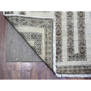 4'x11'8" Taupe Brown, Hand Knotted Extra Soft Wool, Natural Dyes Fine Peshawar With Intricate Geometric Motifs Maze Design, Runner Oriental Rug FWR445596