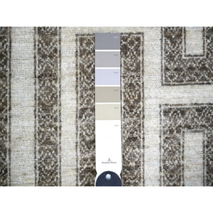 4'x11'8" Taupe Brown, Hand Knotted Extra Soft Wool, Natural Dyes Fine Peshawar With Intricate Geometric Motifs Maze Design, Runner Oriental Rug FWR445596