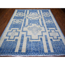 Load image into Gallery viewer, 8&#39;x9&#39; Denim Blue, Fine Peshawar With Intricate Geometric Motifs Vegetable Dyes, 100 % Wool Hand Knotted, Squarish Oriental Rug FWR445662