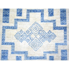 Load image into Gallery viewer, 8&#39;x9&#39; Denim Blue, Fine Peshawar With Intricate Geometric Motifs Vegetable Dyes, 100 % Wool Hand Knotted, Squarish Oriental Rug FWR445662